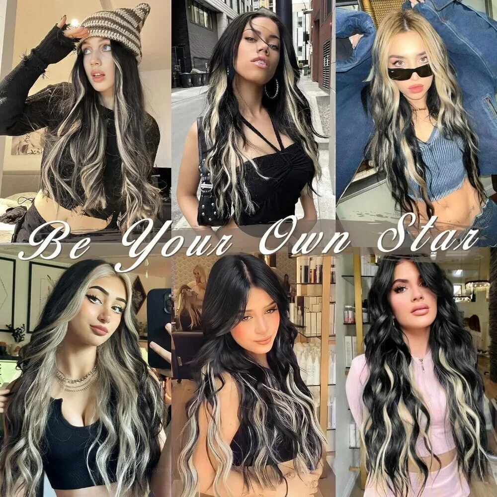 Clip in Hair Extensions - 20 Inch Highlight Wavy Clip in Hair Extensions for Wom